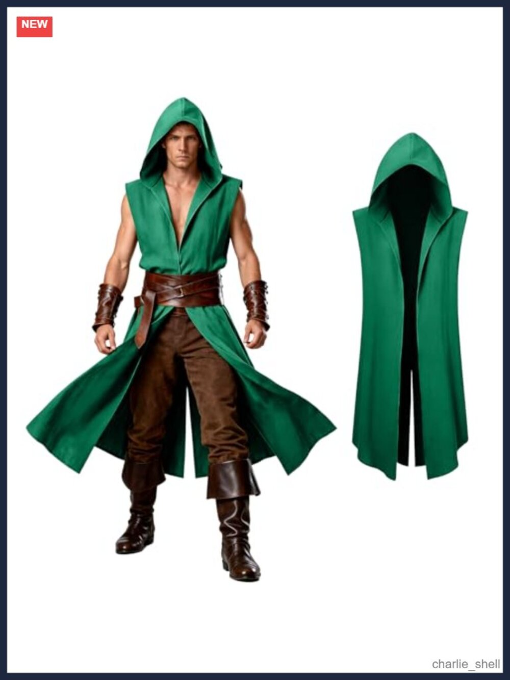 Men's Medieval Hooded Sleeveless Surcoat Renaissance Tabard Tunic Cloak Viking